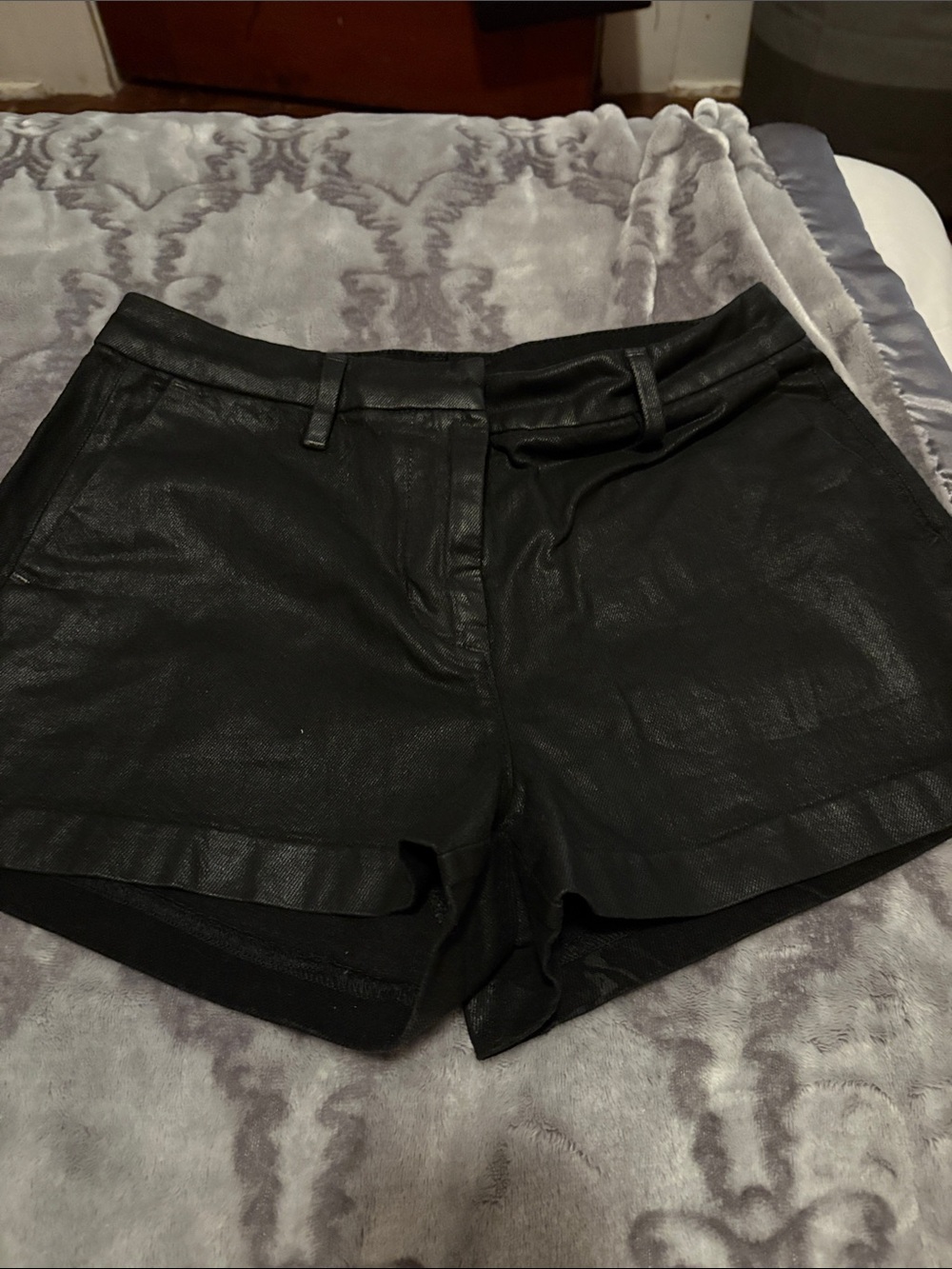 American Eagle Outfitters Black High-Waist Faux Leather Shorts